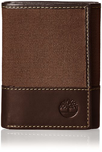 Timberland Men's Canvas & Leather Trifold Wallet, Dark Earth, One Size