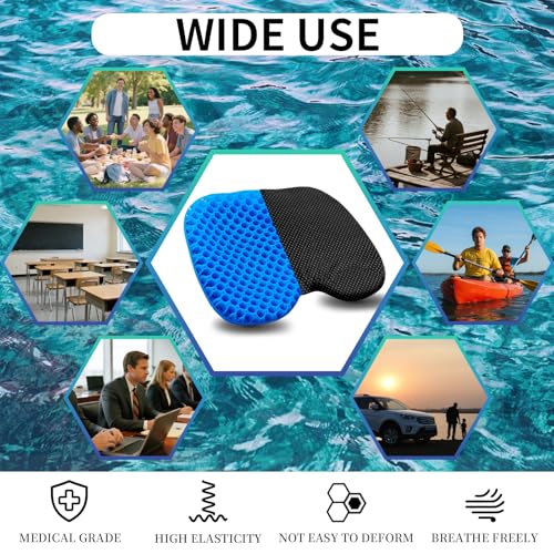 Srjornth Kayak Seat Cushion - Blue Cooling Gel Kayak Accessory Removable Waterproof Cover | Comfort for Kayak Seats, Fishing, Car seat，Office Chair & Outdoor Use