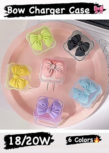 Image of INEFABLE Charger Case Cover Protector with 3D Cute Pattern for iPhone Charger only 18W & 20W, Data Charging Cable Wire Saver Protective Cable Cover Full Protection - Set Of 1 (Black Bow)