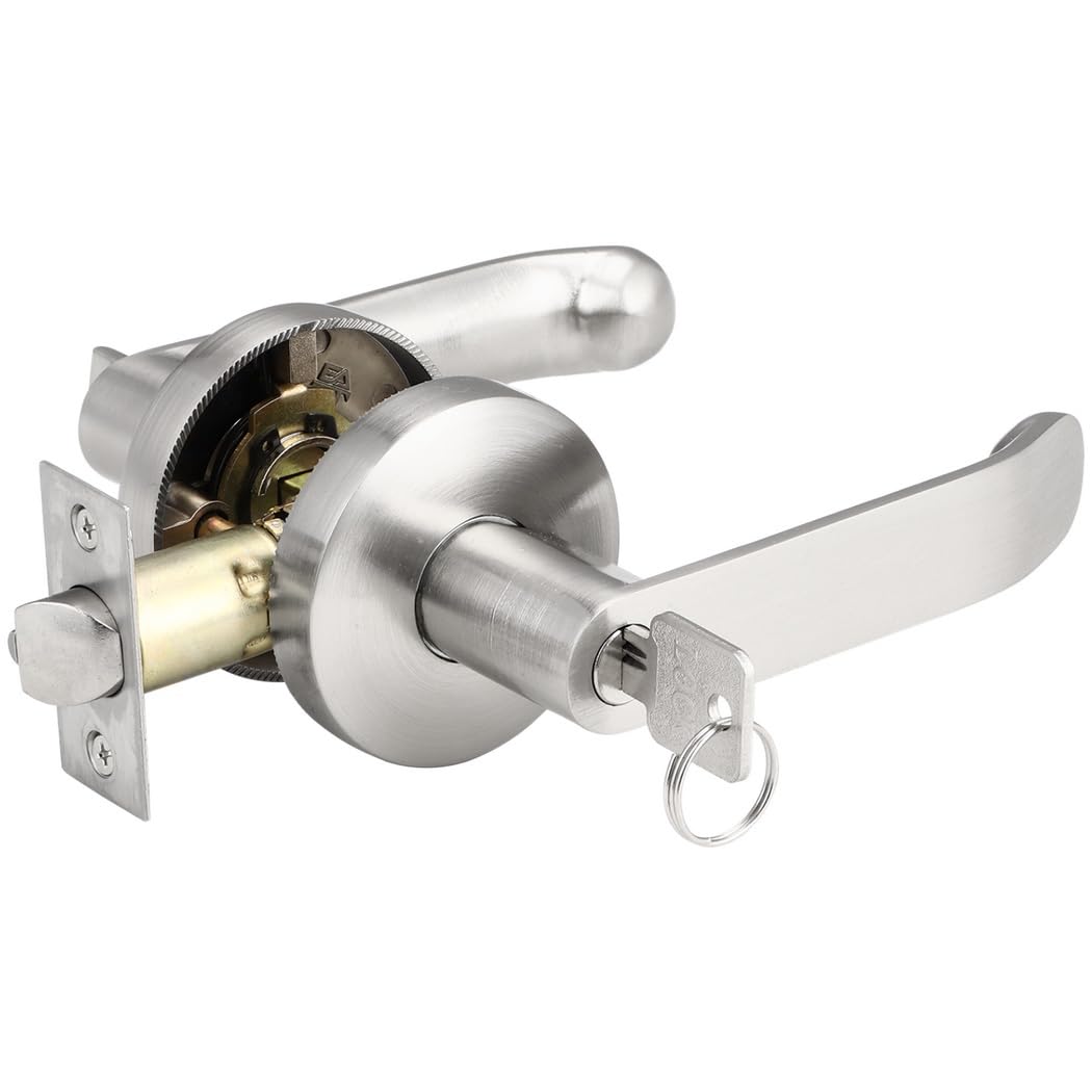 Zestaw blokady klamki do drzwi wejściowych z kluczem do sypialni, szatni, drzwi komercyjnych, z zatrzaskiem 6 - 6 cm, aluminiowa blokada dźwigni, szczotkowane wykończenie