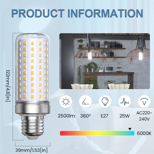 Bonlux E27 Corn LED Bulb 25W Cool White 6000K,E27 Screw Bulb Equivalent 200W Halogen Bulbs - Image 3