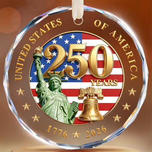 250 Anniversary USA Ornament Crystal Glass Patriotic Christmas Ornament