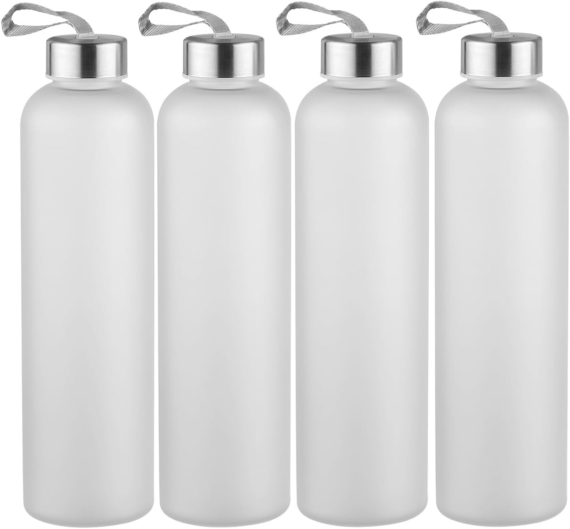 4 Pack Clear Water Bottles Bulk With Stainless Steel Lids 27OZ Frosted Water Bottles Reusable and For Travel and Storing Beverages Juice, Smoothies (4) 4 Pack Clear Water Bottles Bulk With Stainless Steel Lids 27OZ Frosted Water Bottles Reusable and For Travel and Storing Beverages Juice, Smoothies (4)