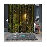 Duschvorhang 120x180, Polyester Duschvorhang Mehrfarbig Duschvorhang Wasserdicht Blick Auf Den Grünen Dschungelpfad Badvorhang Anti-Schimmel