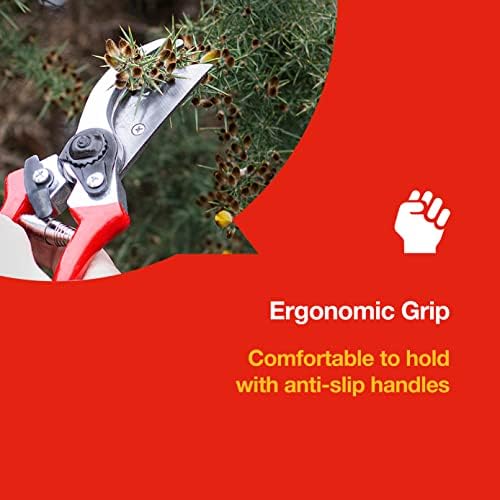 Amtech Garden Secateurs - Heavy Duty Pruning Scissors, Easy to Use with Ergonomic Anti-Slip Handles, Sharp Steel Blades and Long Lasting, with Safety Catch and Volute Spring