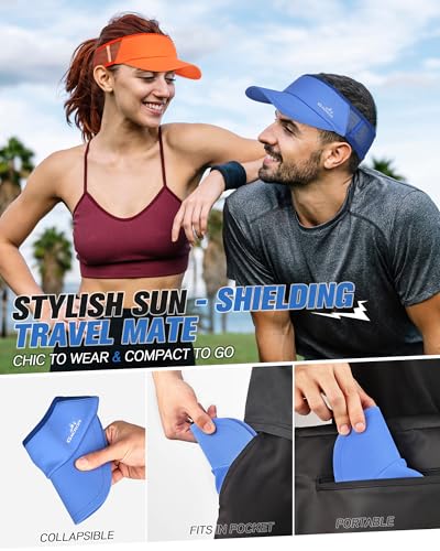 GXCROR Sports Sun Visor Hat Men Women, Lightweight Breathable Quick Dry Sports Sun Hat for Running Golf Tennis Blue — view 5