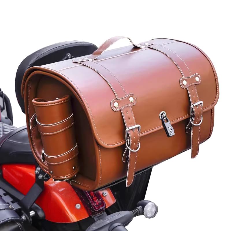 FELEA Bolsa Herramienta Motocicleta Cuero PU para Yamaha R15 V 3.0,Alforjas Moto de Cuero Retro Bolsa Impermeable para Motocicleta para Mayoría de Motocicletas,B