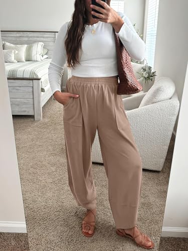 Caracilia Womens Barrel Wide Leg Sweatpants Casual Elastic Waist Comfy 2025 Fall Vacation Travel Lounge Pants2