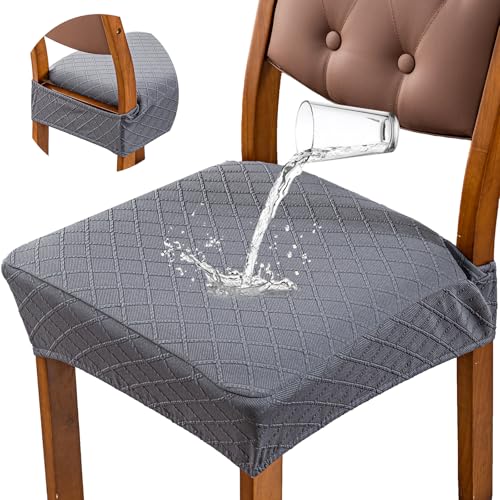 Image of Genina Waterproof Seat Covers for Dining Room Chair Covers,No Rear Covers | Set of 4,Simple Installation,Jacquard Removable Machine Washable Kitchen Chair Seat Slipcovers,Pet Hair And Stain Protection