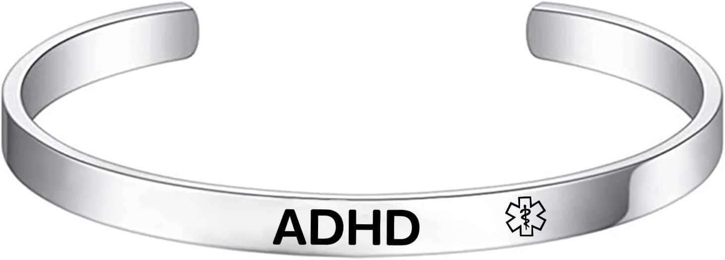 LuxglitterLinLuxglitterLin Medical Alert ID Bracelet Laser Engraved Wristband Stainless Steel Cuff Bangle Jewelry 7.7-8 Inches