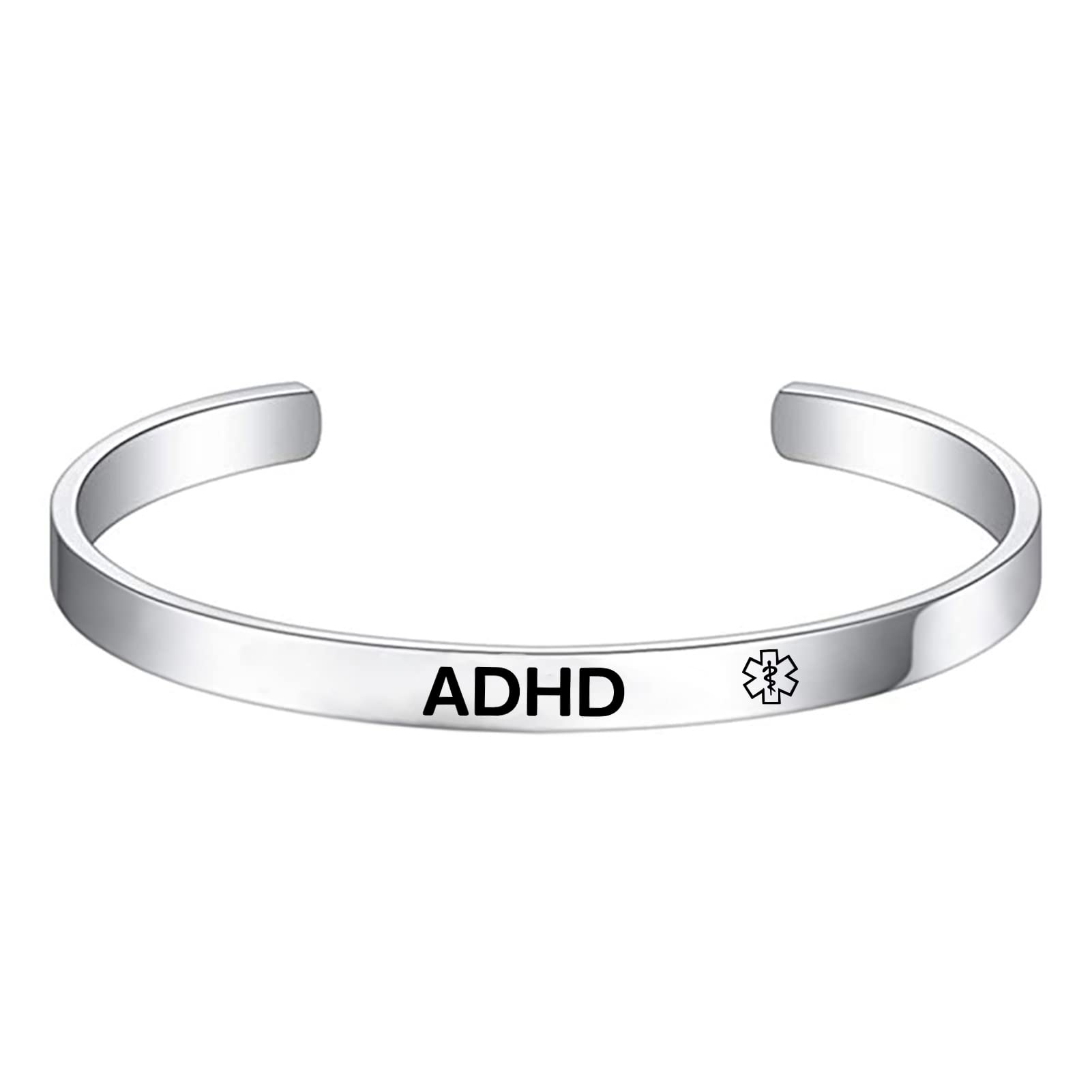 LuxglitterLinLuxglitterLin Medical Alert ID Bracelet Laser Engraved Wristband Stainless Steel Cuff Bangle Jewelry 7.7-8 Inches