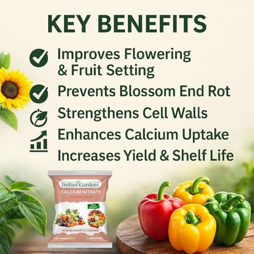 Image of Indian Gardens - Premium Calcium Fertilizer for Plants | 100% Water-Soluble Formula for All Plants | Prevents Blossom End Rot & Tip Burn | Improves Fruit & Vegetable Quality (200 Grams)