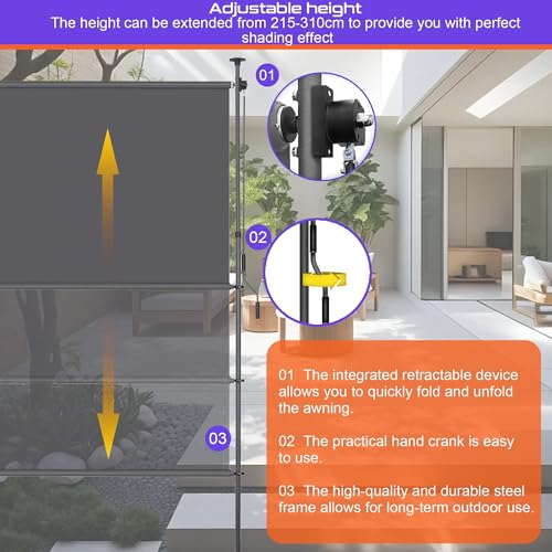 MAAOBR Retractable Patio Privacy Screen Height Adjustable Pergola Shade Cover, Blackout Outdoor Roller Shades with Manual Crank UV Block Waterproof Fabric for Deck, Backyard, Balcony(Gray+Gray,150cm/5 - Image 4