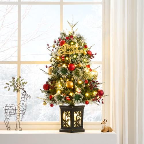 Small 3FT Pre-Lit Snow Flocked Christmas Tree with Twinkling Lights