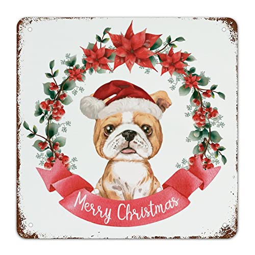 Panneau rétro en métal de Noël Guangpat - Couronne Merry Christmas 38x38 cm