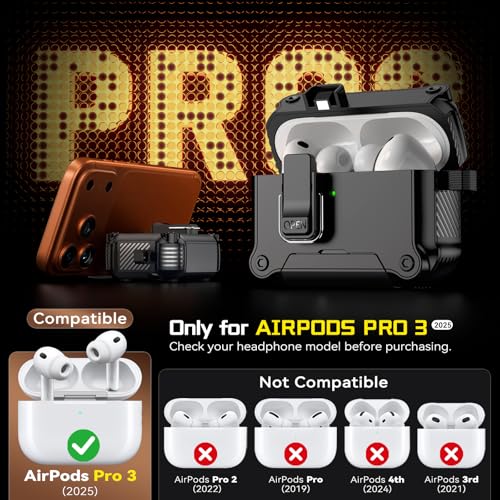 Image of Inesore Compatible with AirPods Pro 3 Case,Secure Lock & Phone Stand Design,Compatible with MagSafe,Automatic Snap Switch Secure Cover (Black,for AirPods Pro 3)