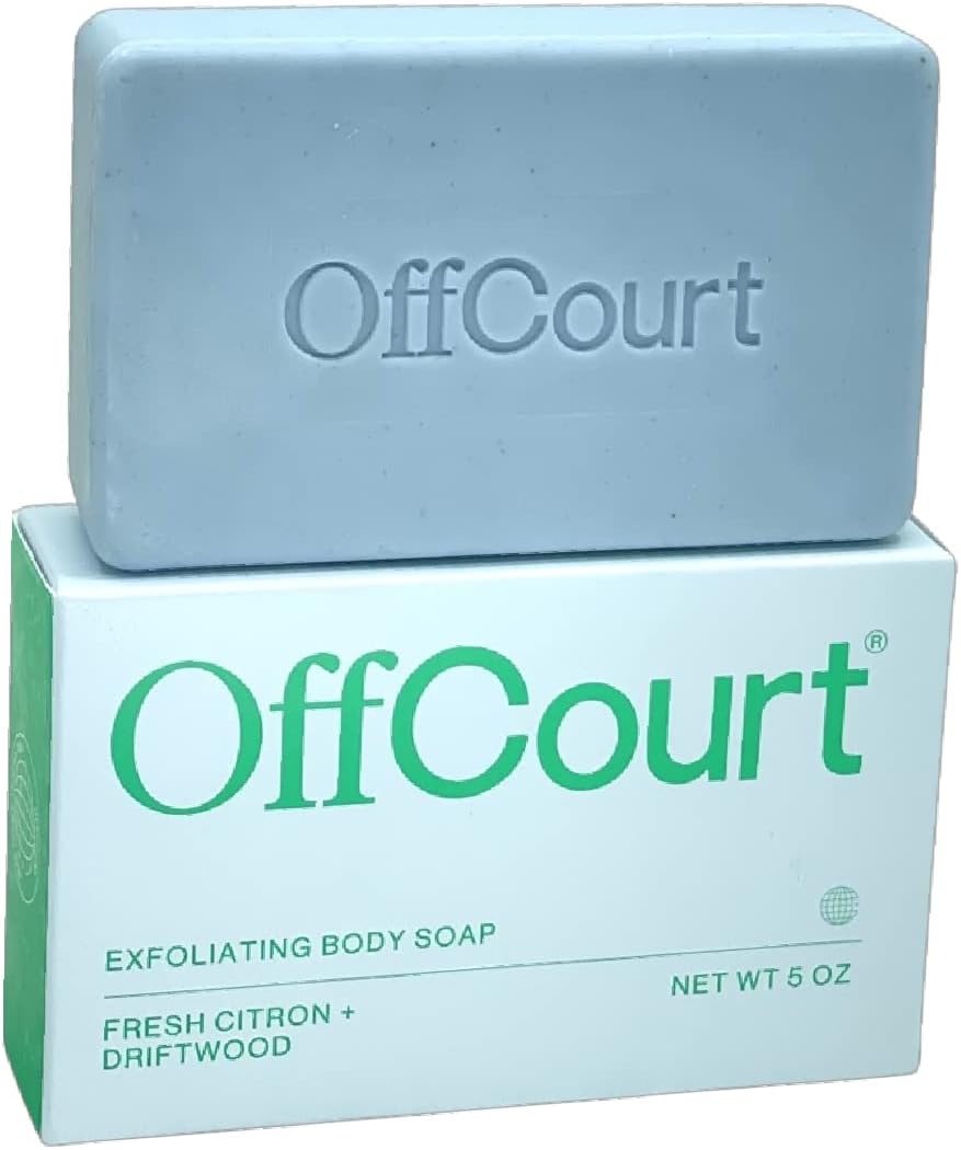 OffCourt Exfoliating Bar Soap – Whole Body, Deep Cleansing and Hydrating Soap for Men & Women - All Skin Types - Non-Drying Bar - Fresh Citrus Scent (5oz, 1 Pack)