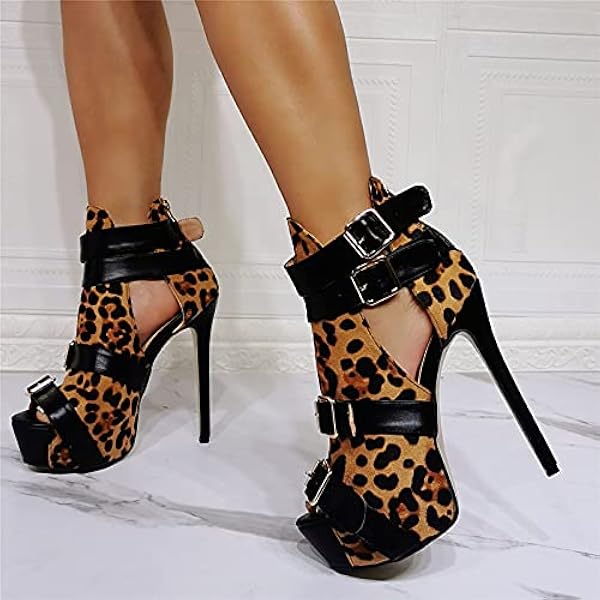 Höga klackar Sexiga 16 cm plattform leopardtryckssandaler, Leopard-40 Happy house