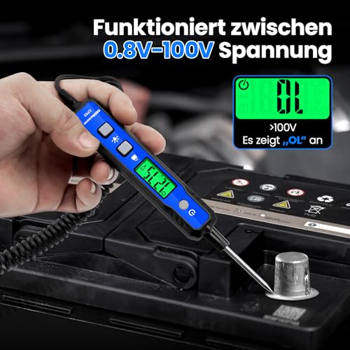 Image of OBDResource Car Voltage Smart Circuit Tester, Power Circuit Probe 0.8-100V DC Voltage Tester Automotive Continuity Test Electrical Tester Car Fuse Tester with Flashlight for Car Battery | 0.8-100V DC Voltage Tester with Buzzer & Flashlight for Car Fuse, Polarity, Resistance and Continuity Test, Wire Diagnostics