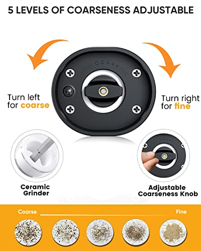 Homradise Electric Salt And Pepper Grinder Set, Automatic Battery Operated Refillable Salt Pepper Mill With Led Light/Storage Base Salt Shaker Adjustable Coarseness #TOP6