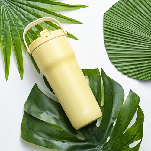 Zak Designs Sutton Travel Tumbler for On the Go, 30oz Stainless Steel with Vacuum Insulation, Straw Spout, Carry Handle for Cold Drinks (Vanilla Yellow) by Zak Designs - Image 9