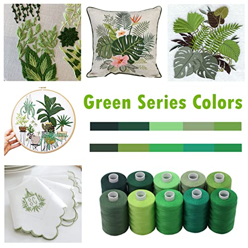 Simthread All Purposes Sewing Thread, 10 Spool 1000 Yards Polyester Thread For Sewing, Handy Polyester Sewing Threads For Sewing Machine - (Natural Green Series) #TOP2
