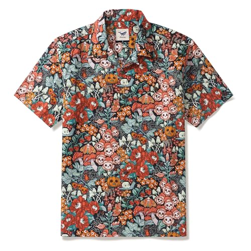 2025 Halloween Aloha Shirt for Men Funnny Pumpkin Skull Printed Short Sleeve Casual Hawaiian Shirts with Chest Pocket