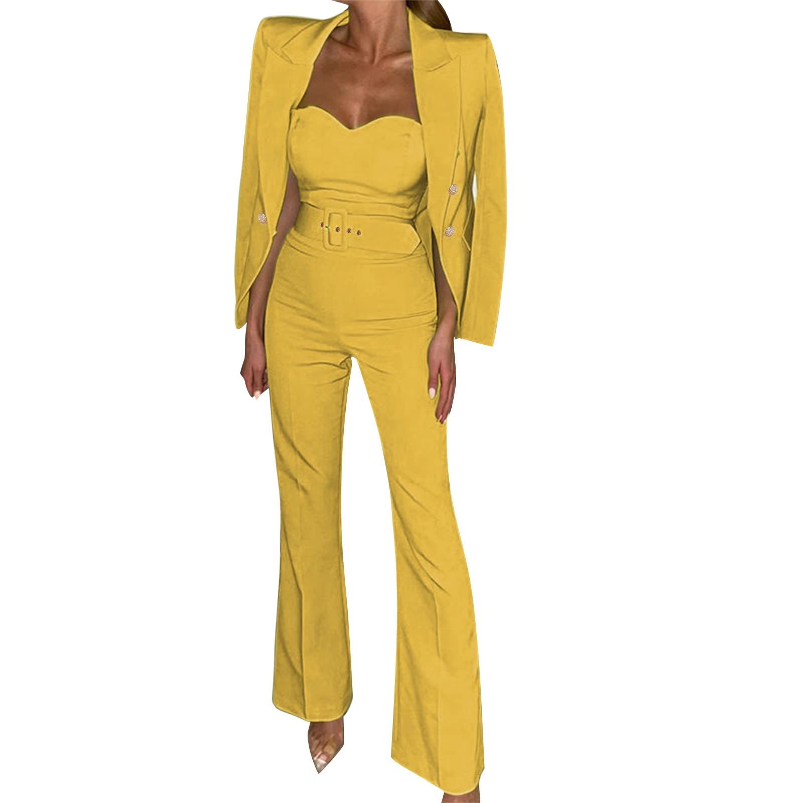 Completo Elegante Donna Con Pantalone Tailleur Ufficio Eleganti Manica Lunga Aperto Davanti Colletto Completo Due Pezzi Casual Complete Da Cocktail Blazer E Pantaloni Matrimonio Set Da Cerimonia