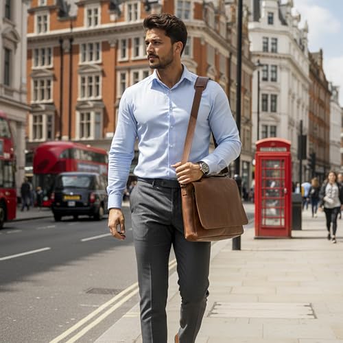 Image of Oak Leathers Leather Messenger Bag for Men and Women - Laptop Briefcase Bag For College, Office, Adjustable Shoulder Strap