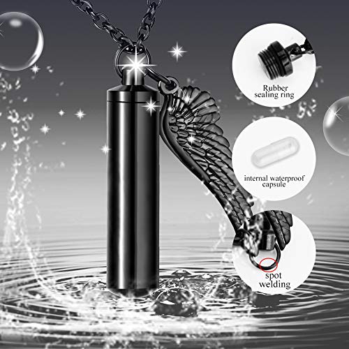 Dletay Personalized Cylinder Cremation Urn Necklace for Ashes Memorial Keepsake Pendant with Angel Wing Stainless Steel Remembrance Jewelry - Thumbnail 2