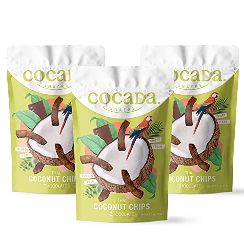 Cocada Snacks - Chips de Coco con Chocolate | Snack Natural Tostado | Apto para Veganos | Sin Gluten | 3 Paquetes de 40g