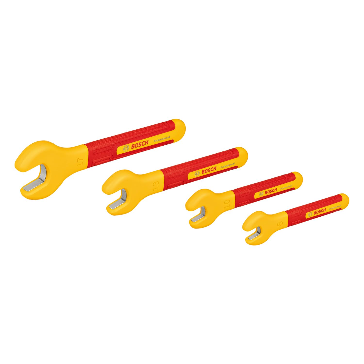 Bosch Professional set de clés plates VDE (avec 4 clés plates : 8 mm, 10 mm, 13 mm et 17 mm, certifiées jusqu'à 1 000 V, dans poche en toile)