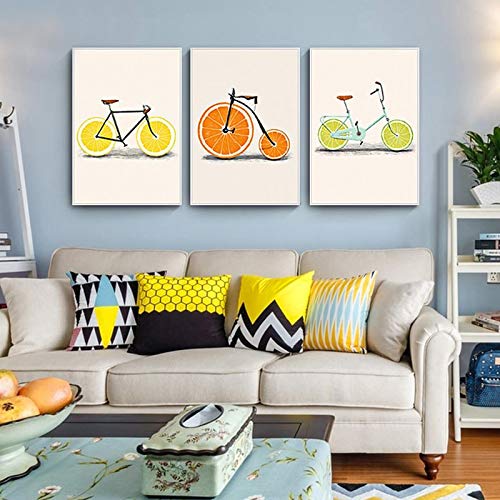 Lienzo abstracto de frutas y bici con impresión de alta definición para pared