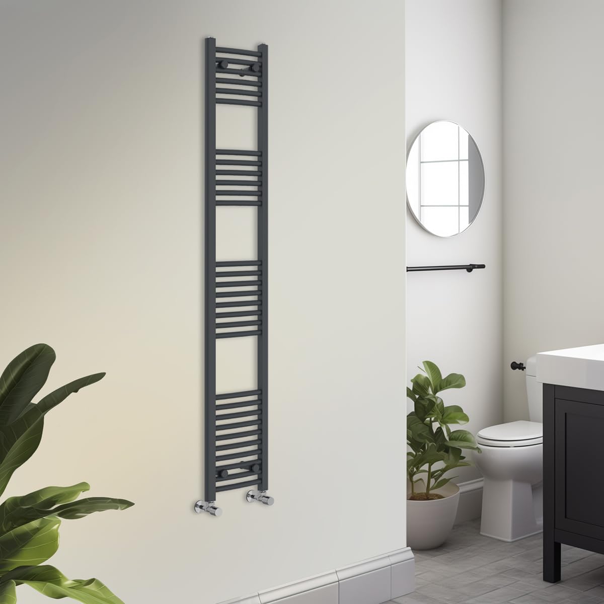 Warmehaus Towel Radiator 1800x300mm Grey Bathroom Towel Rail Curved