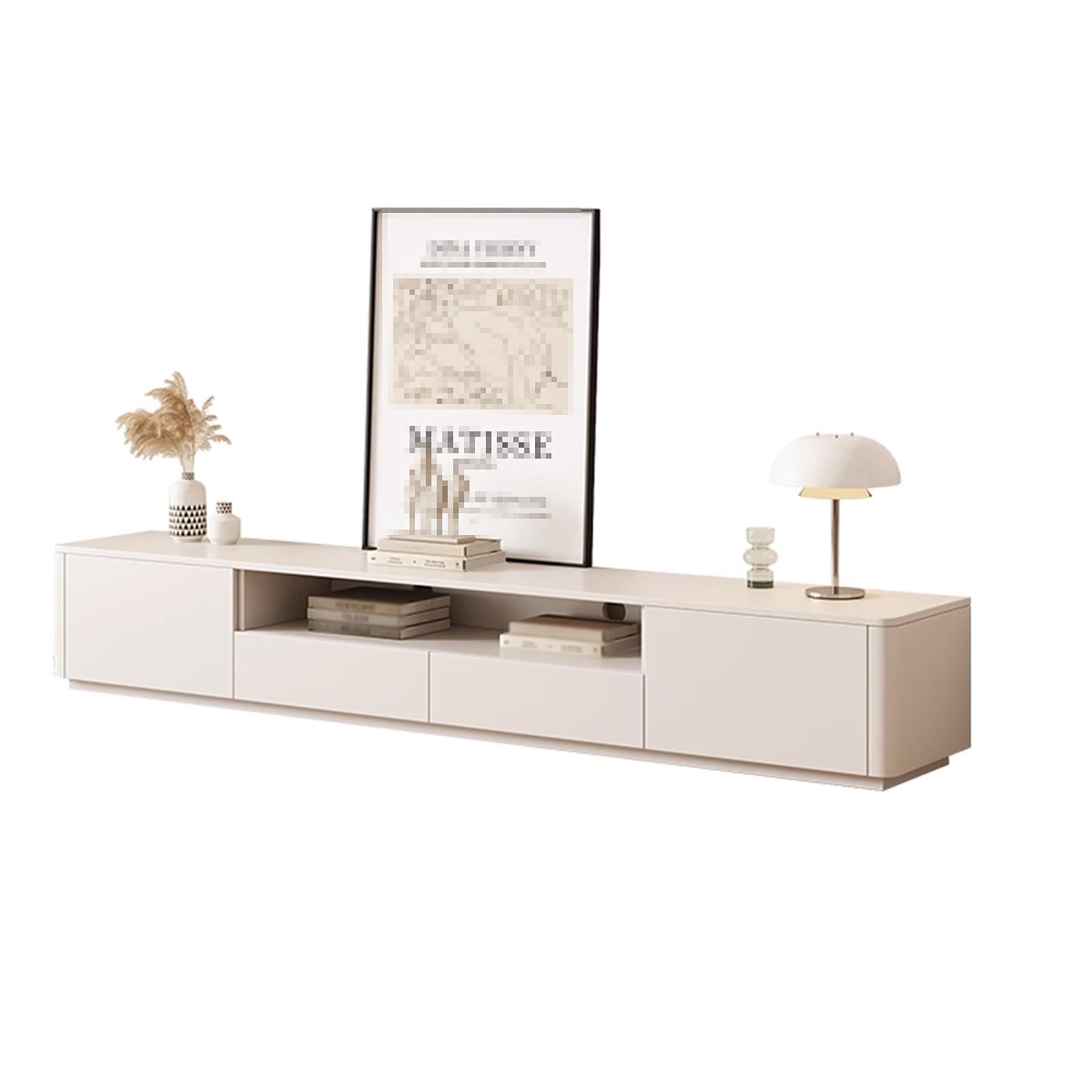 Mobile TV Bianco Moderno per Soggiorno in Legno massello Eco-Board, Grande capacità e Spazio di archiviazione Multiplo, Design Senza Maniglie nascoste, Mobile TV sospeso per soggio