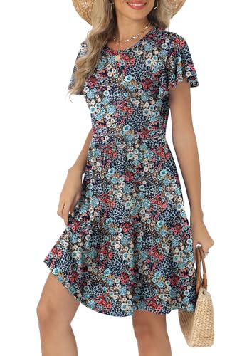 Image of HiMONE Summer Dresses for Women 2025 Vacation Sundresses Ruffle Sleeve Boat Neck with Pockets A Line Casual Dress XS-2XL