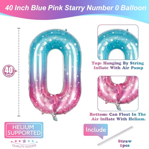 Image of Mermaid Number 0 Balloons 40 Inch, Large Purple Teal Rainbow Number Balloons 0-9 Set, Starry 0 Mylar Foil Balloon Numbers for Girls Women Baby Shower Birthday Graduation Anniversary Party Decorations