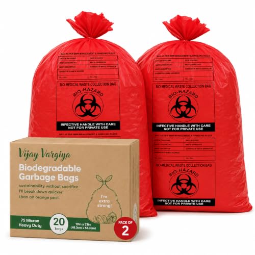 Image of Heavy Duty Biohazard /Bio-Medical Waste Bags | 75 Micron Hygiene Bio Waste Bags | Printed, Leak-Proof & Medical Grade | 19 x 21 Inches | Red | Pack of 40