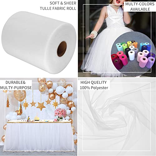 White Tulle Fabric Rolls 6 Inch By 200 Yards (600 Feet) Fabric Spool Tulle Ribbon For Diy White Tutu Bow Baby Shower Birthday Party Wedding Decorations Craft Supplies #TOP4