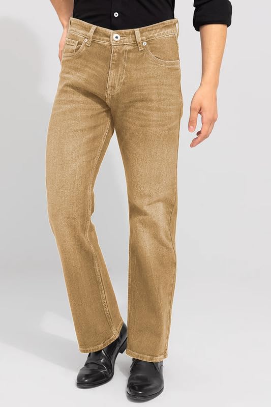 Image of Waltz Men's High Waist Stretchable Boot Cut Wide Leg Flared Casual Denim Bell Bottom Jeans Pants for Men - Comes in Multiple Sizes & Colours (Black, Dark & Light Blue, Grey, White & Khaki) 28 to 40