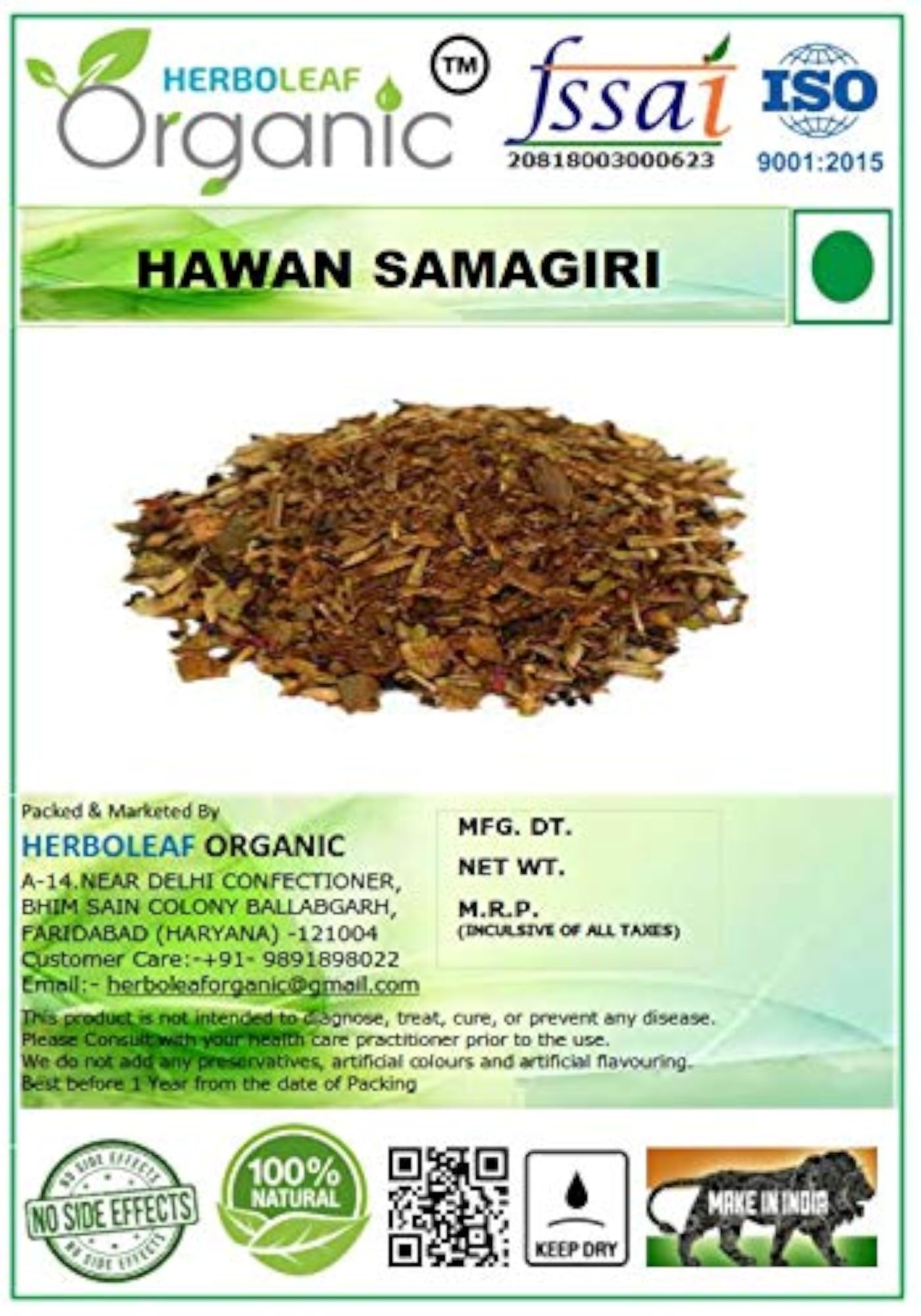 Herboleaf Organic Hawan Samagri, 1000g, Ritual Supplies