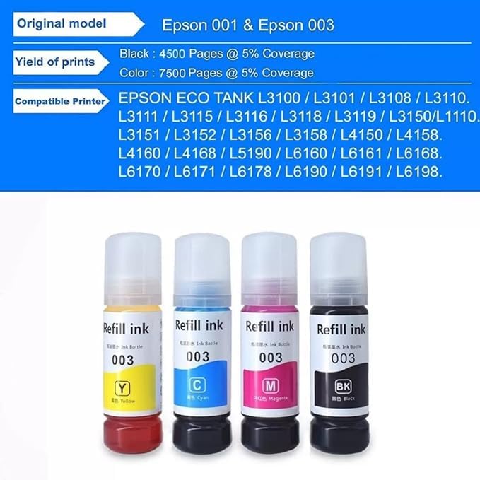 Image of 003 Refill Ink Compatible for EPSON L3210 Printer