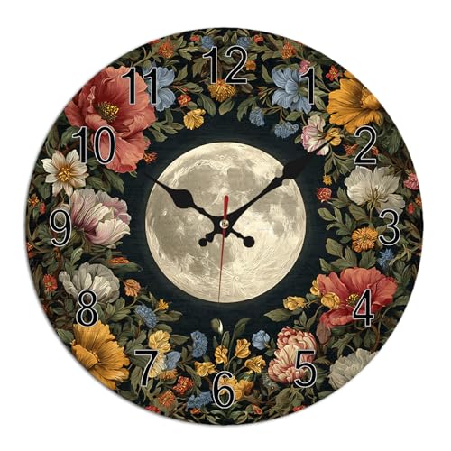 10" Floral Moon Wall Clock