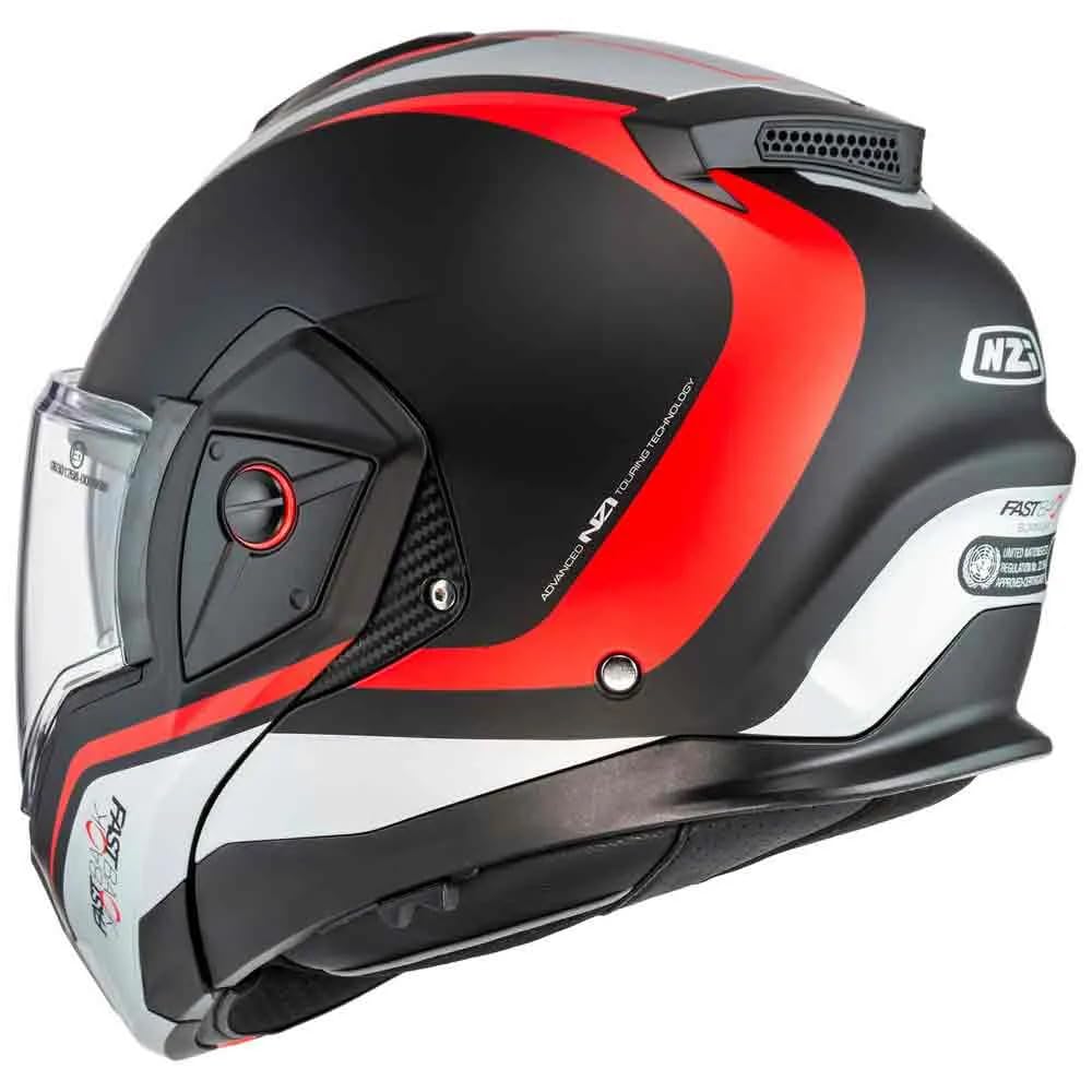 NZI Casco Modular NZI Fastback Duo 180º sumum Negro Rojo Abatible con Visor Solar - Unisex Hombre y Mujer - Homologado P/J ECE 22.06 (M)