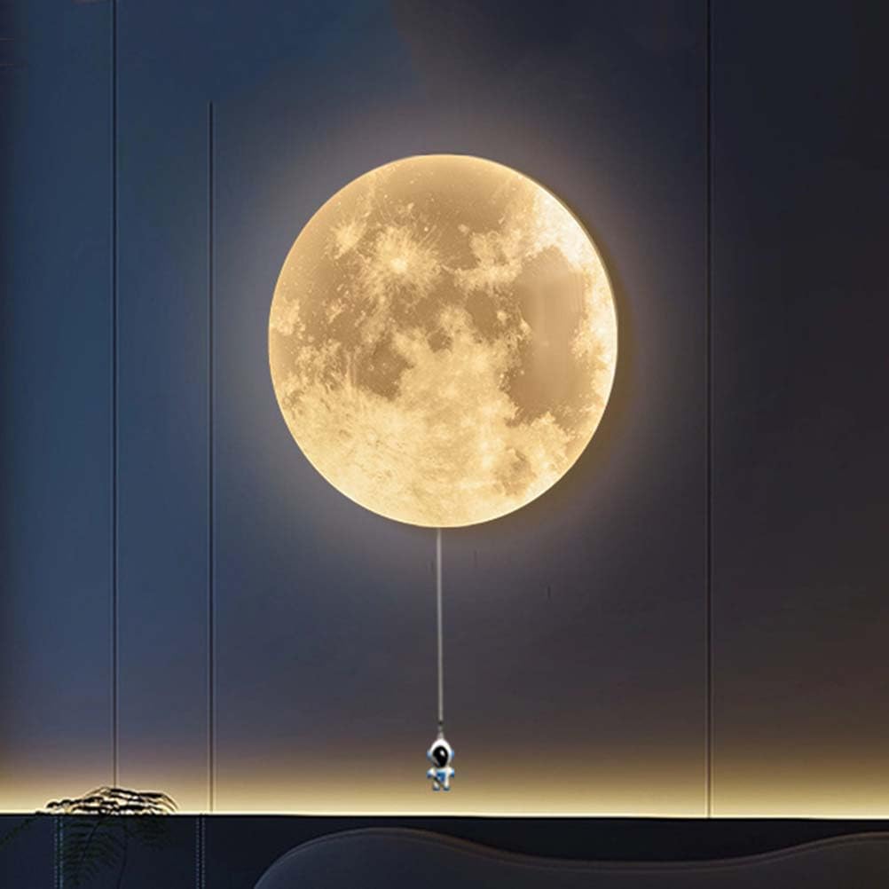 AoLa LED Mond Wandleuchte Akku Innen Kinderzimmer Wandlampe mit Schalter Modern Runde Mond Design Deko Lampe mit Astronaut 3000K Warmes Weiß Kinder Nachtlicht Mondlampe für Schlafzimmer Flur