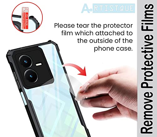 Image of A rtistque Clear Hard Transparent Acrylic Armor Anti-Drop Shockproof TPU Edge Back Cover Case for Vivo Y22 - Black