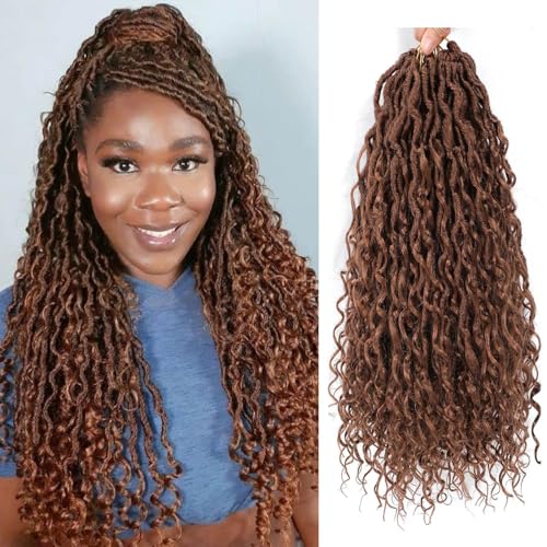 Saisifen 96 Mèches Tresse Au Crochet Boho Goddess Locs pour Femmes Noires, Faux Locs Souples Avec Extrémités Bouclées, Tresses Au Crochet Pré-bouclées 30# Auburn 24 Pouces(60cm)