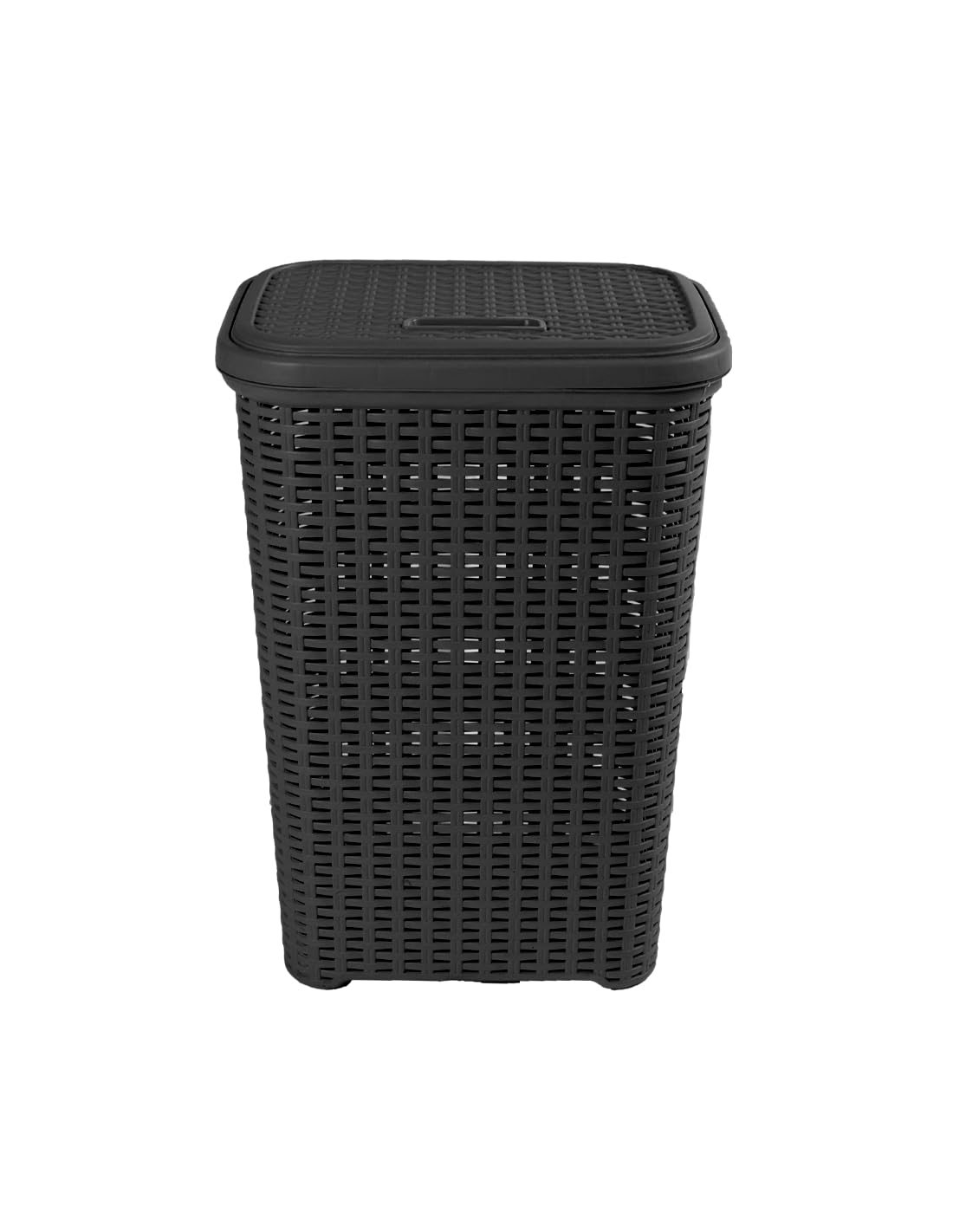 JARDIN202 - Wäschekorb aus Kunststoff mit Griffen, 38 l, mit Deckel, 49 x 39 x 30 cm, 38 Liter, Schwarz