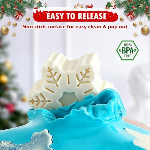 Image of HKNMTT Snowflake Christmas Silicone Mold 12 Cavity for Holiday Soap Chocolate Cocoa Bomb Ice Candy Oreo Covered Jello Xmas Winter Wax, Oven Safe Baking Frozen Food Grade Moulds DIY Candle Craft Set