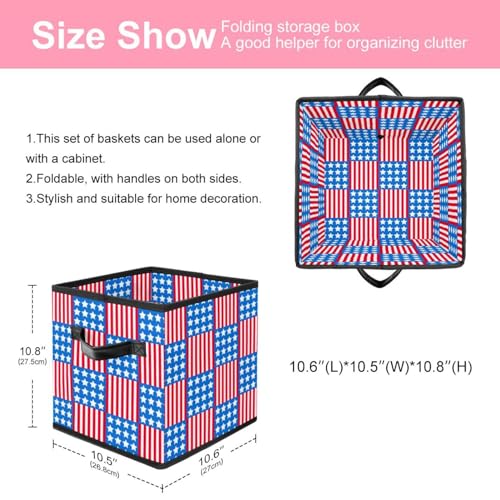 Boîte de rangement pliable en tissu cube à rayures et étoiles - 3